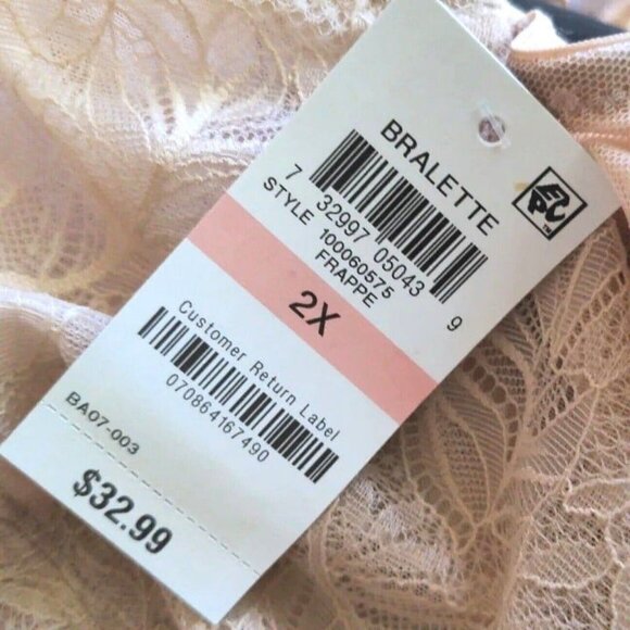 INC International Concepts Womens Bralette Bra U/W Beige Frappe Lace Size 2X NEW - Picture 8 of 10
